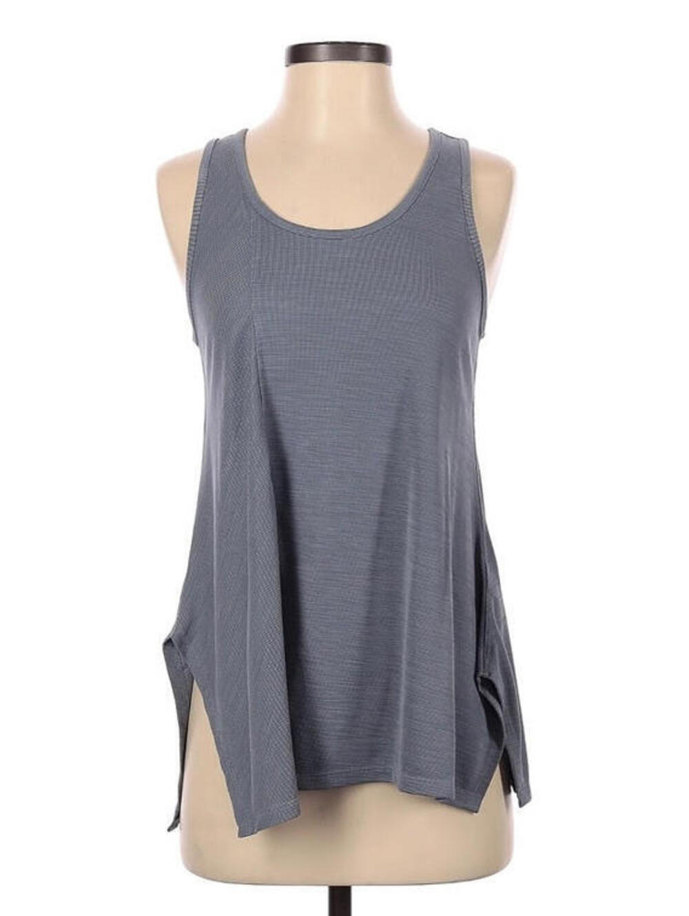 Athleta Relaxed Tank Top Womens Gray Ribbed Drapey Slit Hem Sleeveless Size S